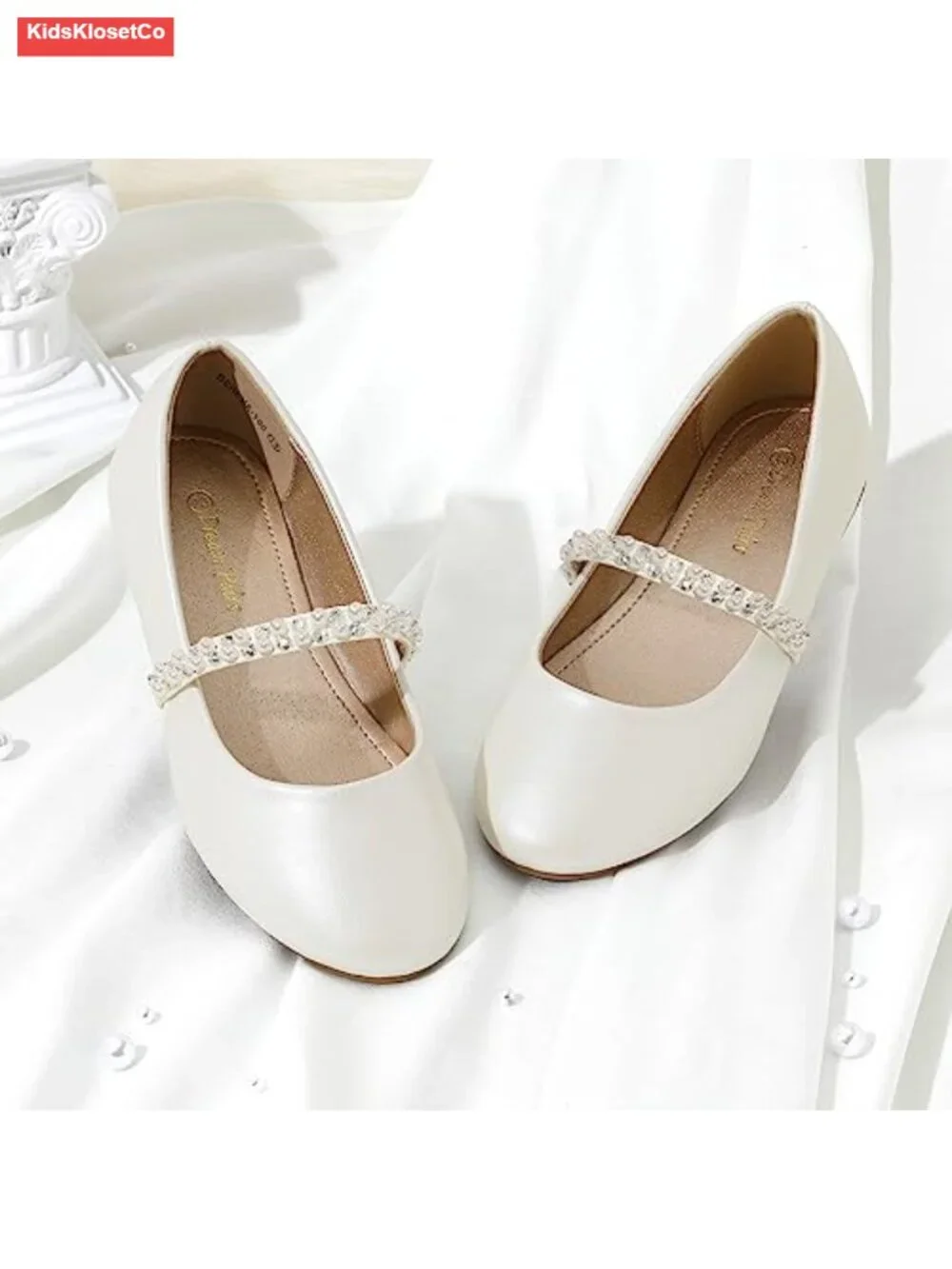Girls Mary Jane Dress Shoes Ballerina Flats with Pearl Straps